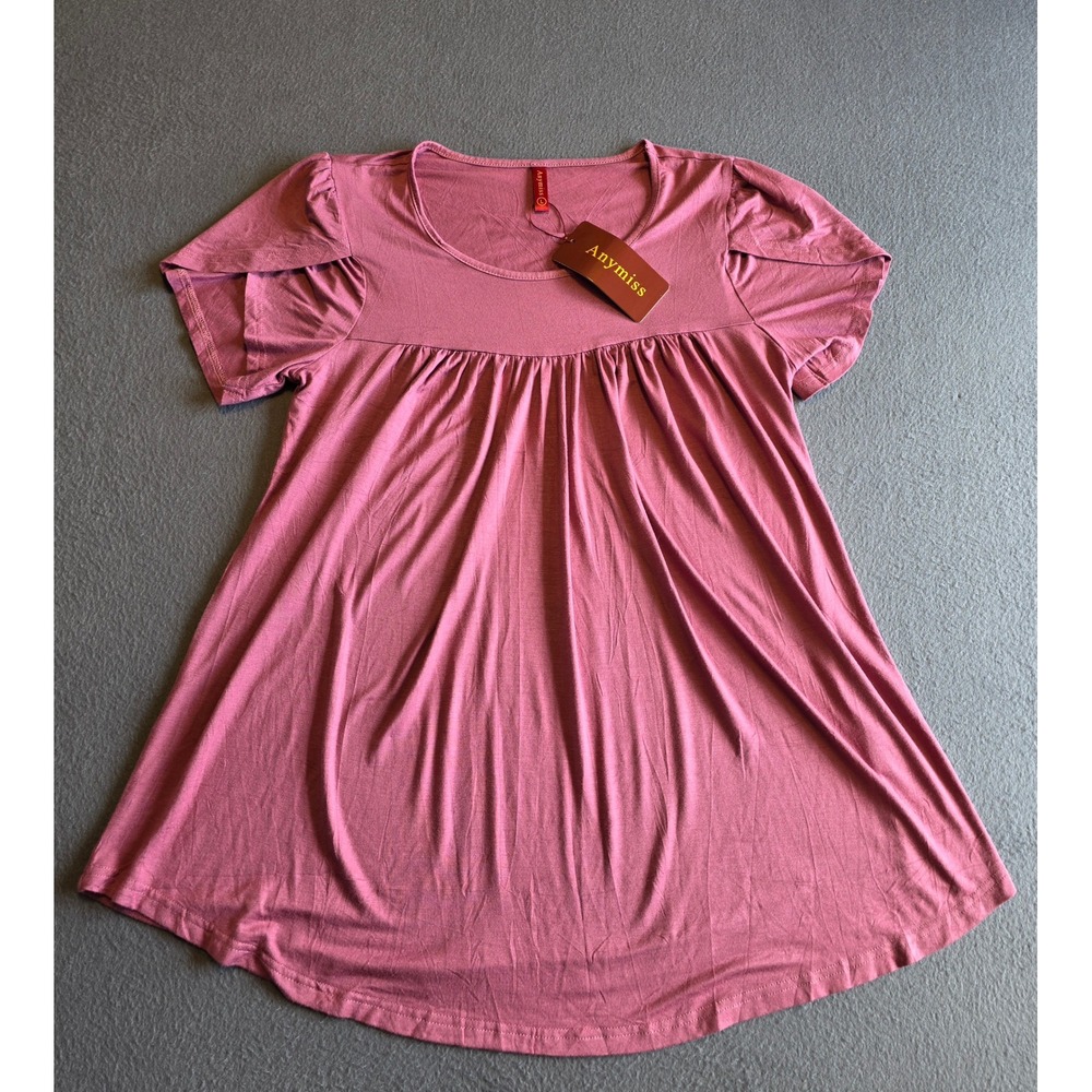 Anymiss‎ Tunic Top Womens Lg Mauve Pink New Empire Waist Petal Sleeve Scoop Neck